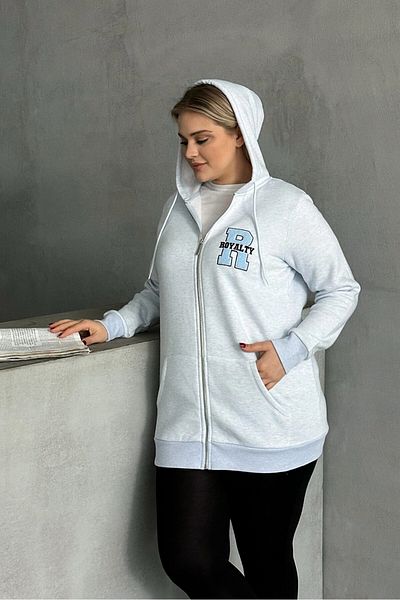 Stil Diva Plus Size Long Sleeve Hooded Soft Cardigan with Zipper Pockets 302571