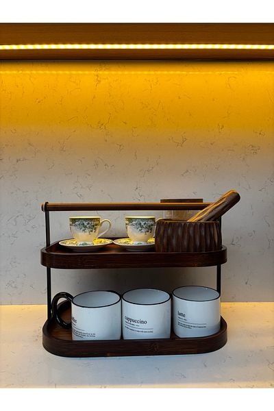 moon dekor home Double Storey Acacia Organizer - Stand and Countertop