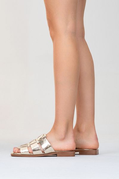 Zeynep Sıradağlı Henny Women's Gold Leather Slippers
