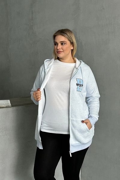 Stil Diva Plus Size Long Sleeve Hooded Soft Cardigan with Zipper Pockets 302571