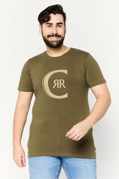 Cerruti 1881 Men Round Neck Short Sleeves Brand Logo T-Shirt, Olive