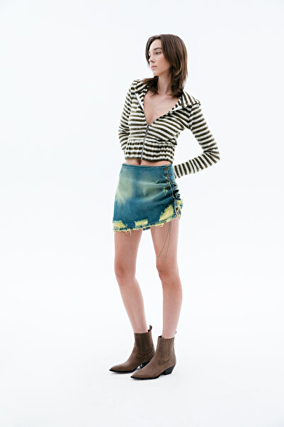 O'she PunkyFish Büzgü Detaylı Yıkamalı Mini Etek