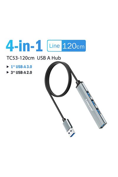 lemorele موزع USB 4 منافذ 120 سم، محول USB A 3.0 متعدد المنافذ، ملحقات الكمبيوتر المحمول