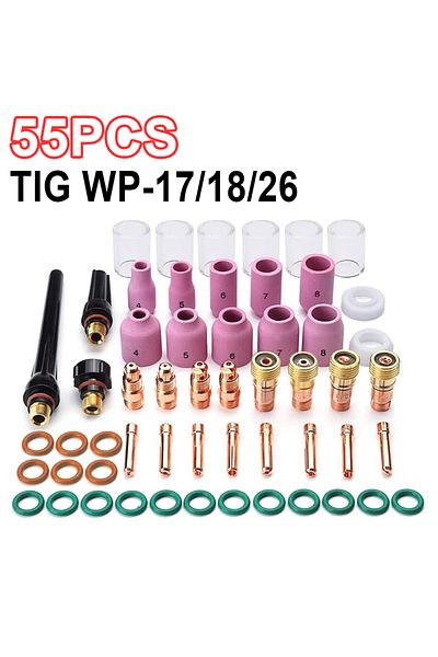 Toorise 55pcs 55pcs TIG Welding Torch Nozzle Ring Cover Gas Lens Glass Cup Kit TIG WP-17/18/26 High Temperat