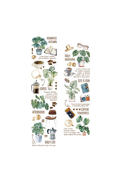 Choice S21454-2 200cm/Roll Matte PET White Ink Tape Coffee Shop Series Literary Ins Style Handbook DIY Deco