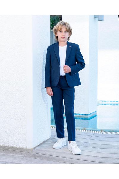 BUTİKHAPPYKİDS Boy's Navy Blue Suit Gofi Sports Suit Jacket Pants T-Shirt 3-14 Years