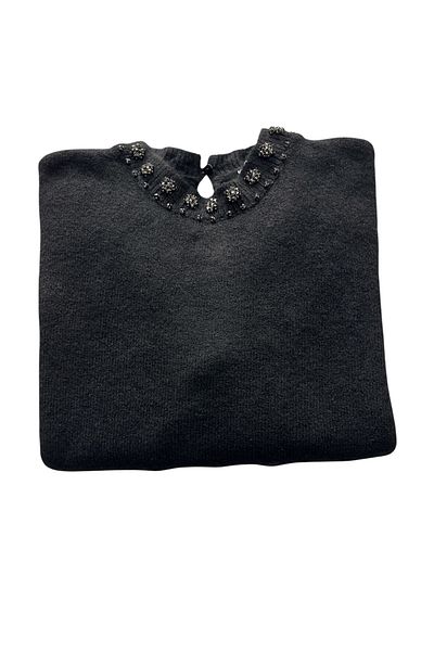 SHEGGY pulover tricot brodat cu gât rotund
