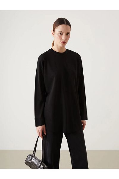 LC Waikiki Μαύρο γυναικείο φούτερ με λαιμόκοψη Oversize