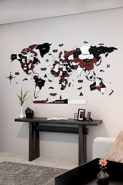 Colorfull Worlds 3D Wooden English World Map - 100X50 cm - Home Office Gift Wall Decoration