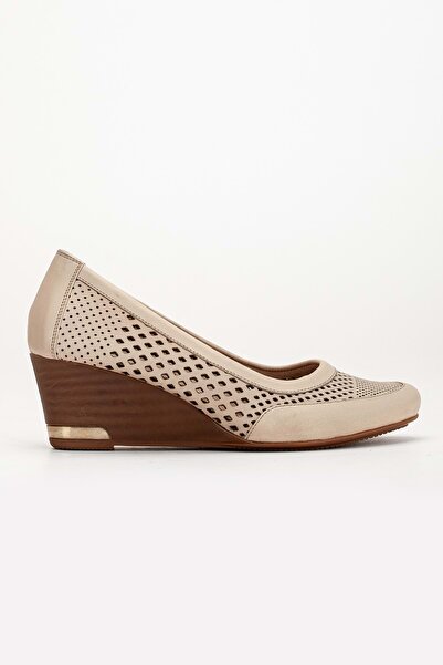 ANALİN SHOES Beige Women's Genuine Leather Laser Heeled Shoes