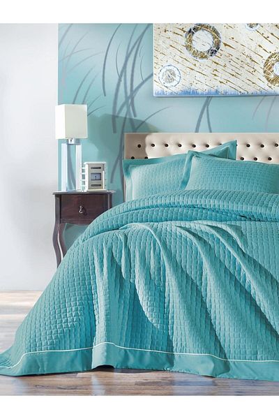 Brandi Cotton Double Bedspread - Turquoise