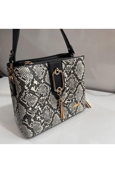 Armine Black Snake Patterned Bag - AR36101