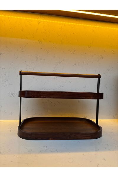 moon dekor home Double Storey Acacia Organizer - Stand and Countertop