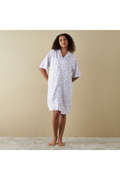 FAV All-Over Floral Print Sleepshirt with Camp Collar