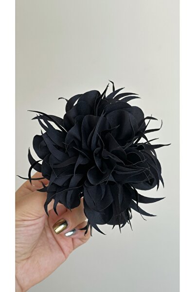 Âlâ Atelier Saçaklı kumaş siyah çiçek broş, kumaş gül broş yaka iğnesi