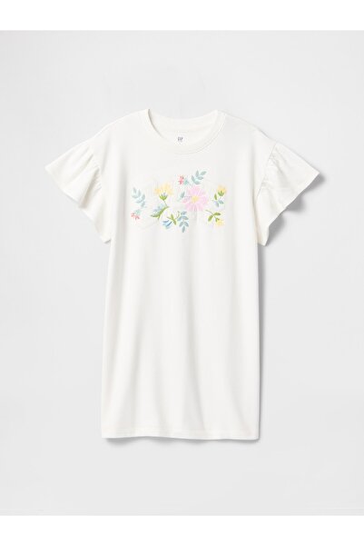 GAP Kız Çocuk Beyaz Vintage Soft Sweatshirt Elbise