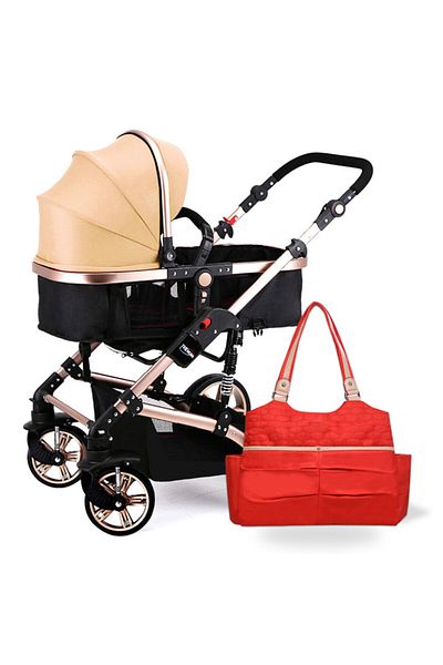 TEKNUM Teknum 3 in 1 Pram stroller with Sunveno Fashion Diaper Tote Bag-Khaki