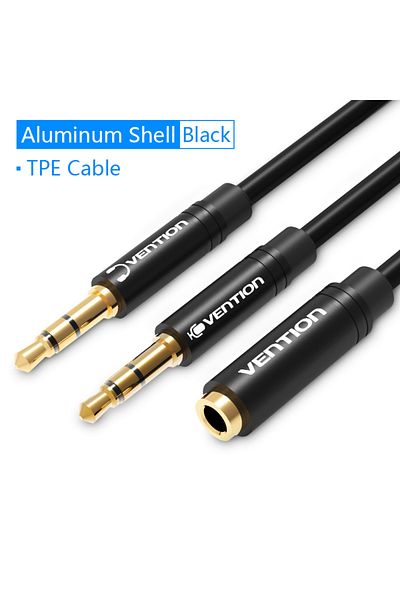 Choice كابل TPE بطول 1 متر ومحول سماعة رأس Vention Audio Splitter وكابل AUX مقاس 3.5 مم للكمبيوتر من 1 أنثى إلى 2 مال