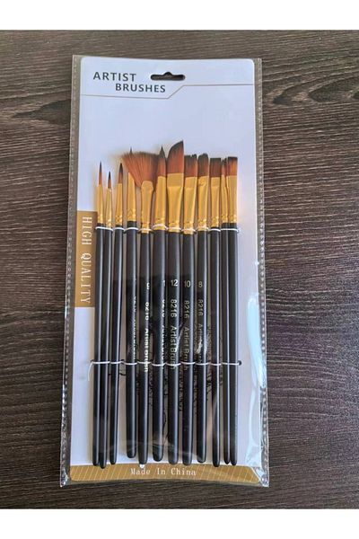 Choice 12 Pcs 12pcs Nylon Bristle Brush Set Flat Brushes Watercolor Oil Paint For Artists Amateur And Acryl
