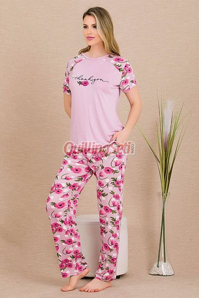 quilling Pink Color and Flower Pattern Lady 12489 Cotton Women's Choice Short Sleeve Pajama Set