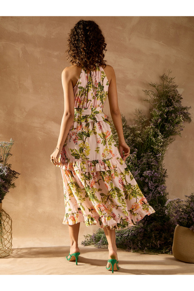 Kassually By Styli Tropical Print Ruffled A-Line Midi Dress