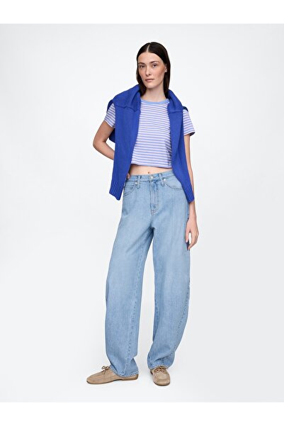 GAP Kadın Mavi UltraSoft High Rise Barrel Jean Pantolon
