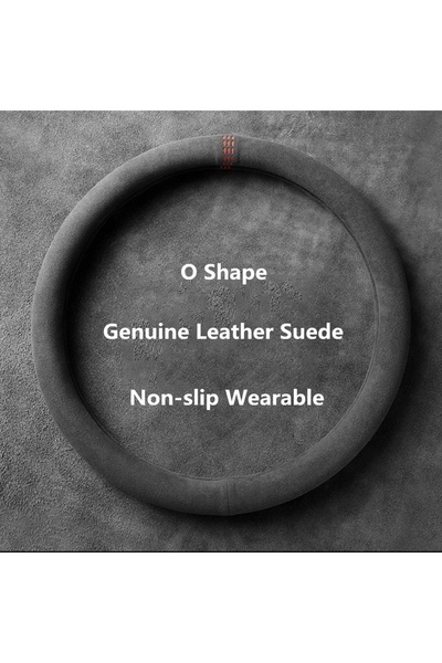 Choice O Shape Red Car Steering Wheel Covers Cowhide Suede Steering Wheel Cov...