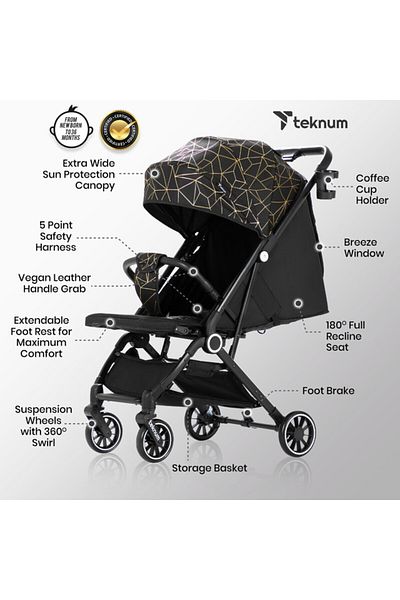 TEKNUM TEKNUM TravelZen Stroller with Coffee Cup Holder-Black Gold