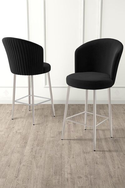 Canisa Fora Serisi Ada Mutfak Bar Sandalyesi Krom Kaplama Metal Ayaklı Babyface Kumaşlı 1 Siyah Sandalye