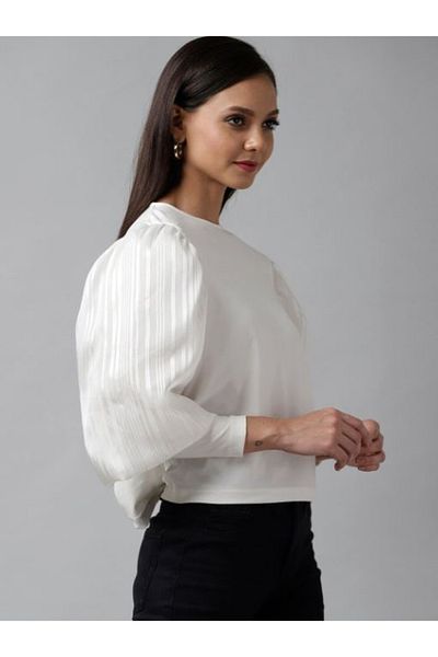 Kassually By Styli Textured Cuffed Sleeves Casual Top