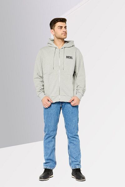 Diesel Men Hooded Brand Logo Long Sleeves Sweatshirt, Grey