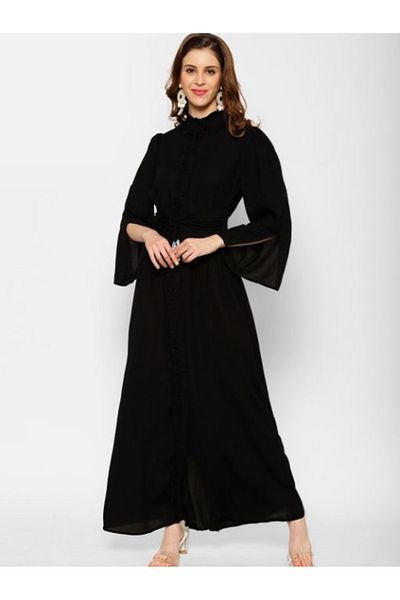 Kassually By Styli فستان ماكسي بفتحة أمامية وياقة عالية وتصميم على شكل حرف A