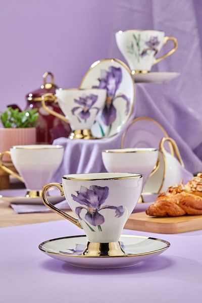 Cooker Luxury Gilded Detailed Porcelain Neskafe Cup Set of 6 - Stylish and Gift Design