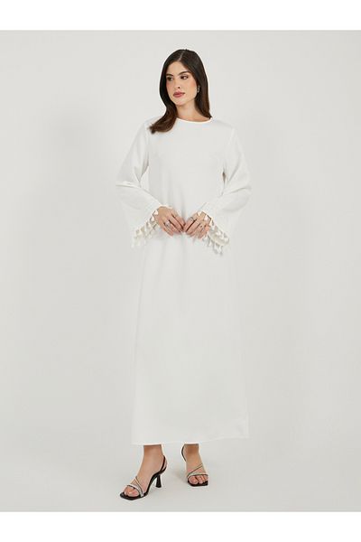 Styli Solid Tasselled Long Sleeve Shift Maxi Dress