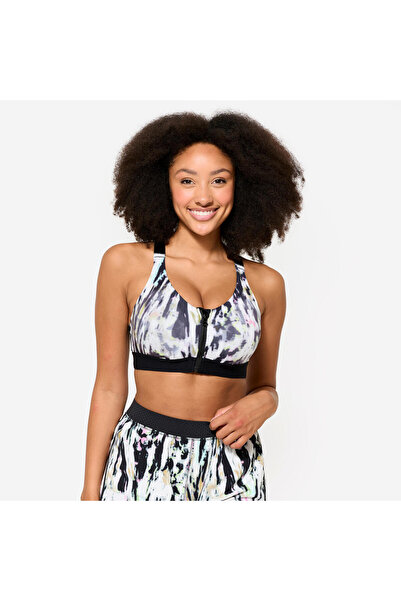 Decathlon Αθλητικό σουτιέν με φερμουάρ - Υψηλή υποστήριξη - Λευκό/Μαύρο