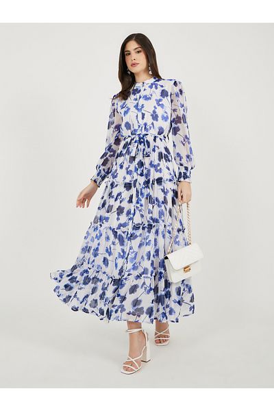 Styli Floral Print Long Sleeves Shirt Maxi Dress