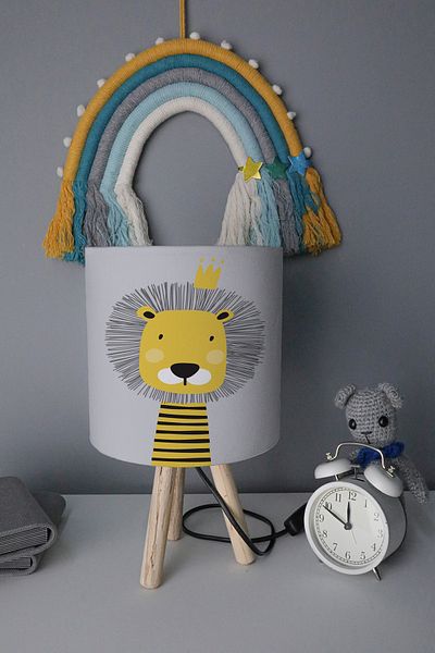 BelezaHome Gray Yellow Lion Decorative Children's Room Lampshade
