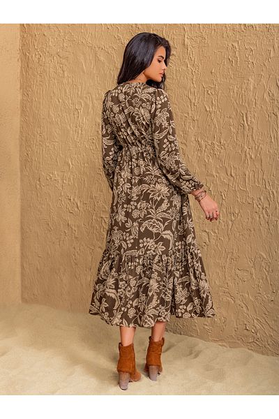 Russty Dustty By Styli Floral Print V Neck A-Line Midi Dress