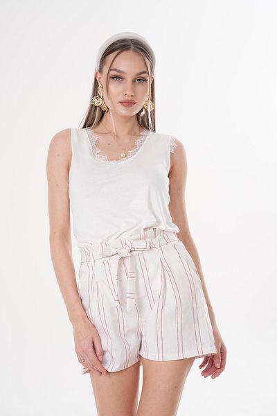 ŞİMAL Pantaloni scurți de in pentru femei - cu model în dungi și detaliu curea 250029