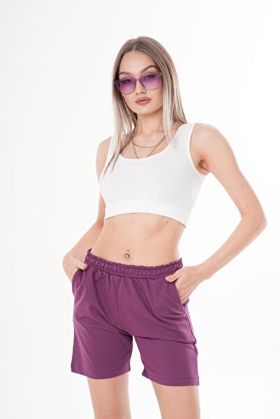 ŞİMAL Women's Rubber Waist Detailed Combed Cotton Shorts 250058 -