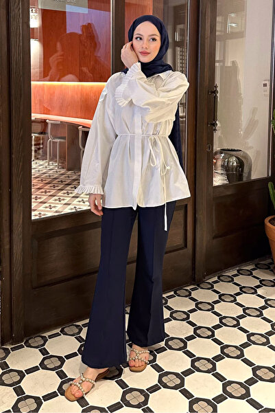 Ovn. Pilise Detaylı Uzun Gömlek - Ekru