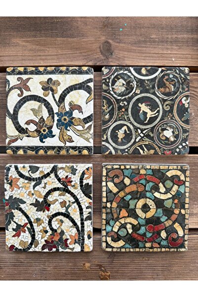 woodhomeworks مجموعة من 4 أكواب من الحجر الطبيعي مطبوعة ملونة