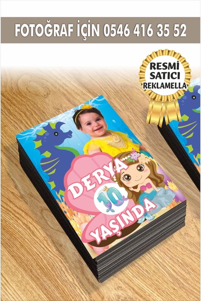 reklamatolye Kişiye Özel Resimli Doğum Günü Magneti Deniz Kızı Temalı 7x5 Cm ...