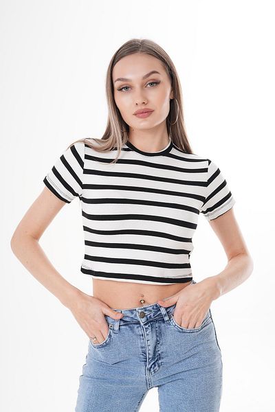 ŞİMAL Crop de damă cu dungi cu decolteu 250081   -