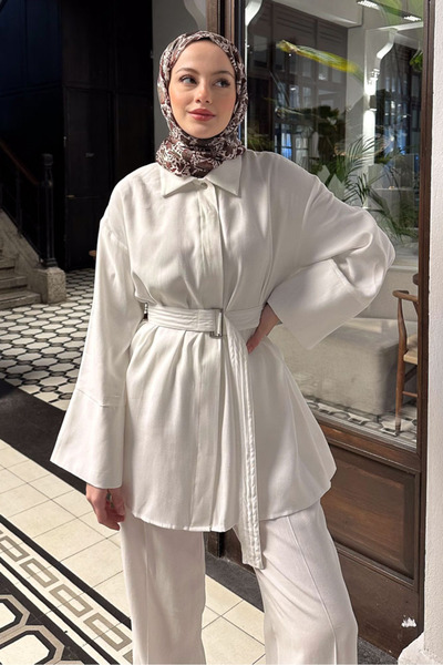 Ovn. Ecru Cotton Belt Suit Set