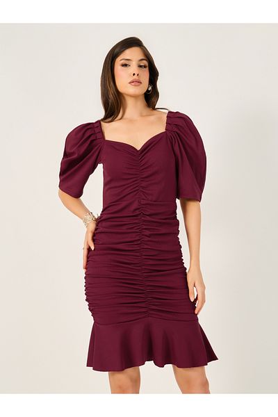Styli Solid Ruched Bodycon Knee Length Dress