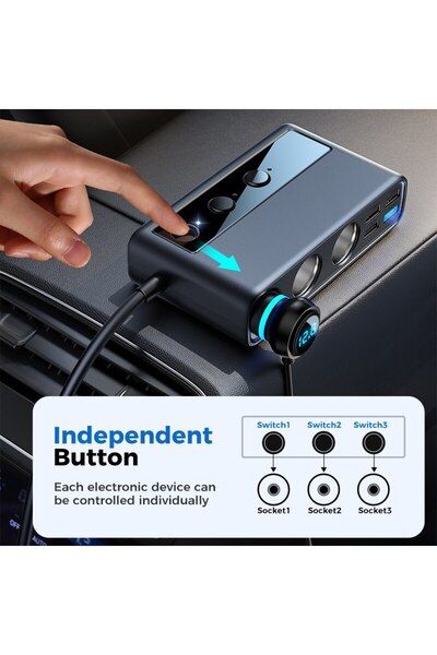 Choice Black Joyroom 154W Car Charger Adapter 9 in 1 PD 3 Socket Cigarette Lighter Splitter Charge Independ