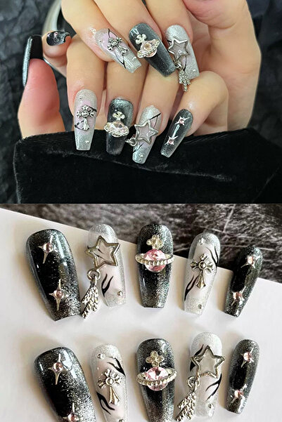TAKIŞTIR Taşlı Nail Art Detaylı Protez Tırnak
