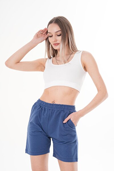 ŞİMAL Women's Rubber Waist Detailed Combed Cotton Shorts 250058   -