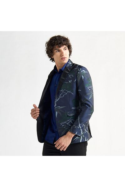FAV All-Over Print Blazer with Notch Lapel and Long Sleeves
